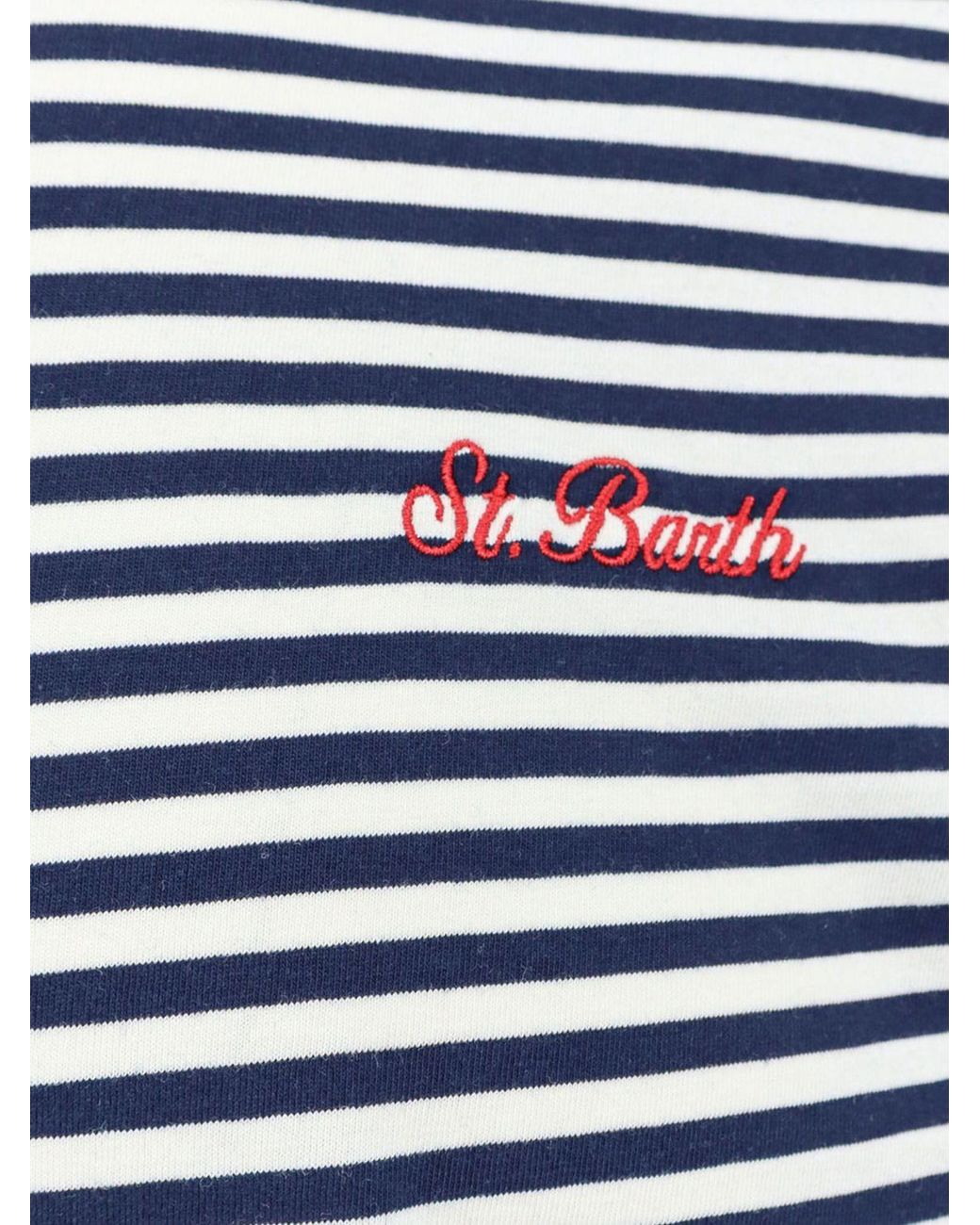 Mc2 Saint Barth Blue Striped Slim Fit Cotton T-Shirt With Contrast Logo for men