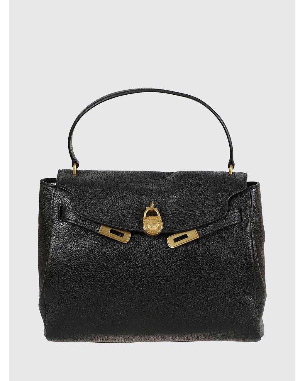 Michael Kors Black Large Hamilton Grained Leather Handbag With Padlock