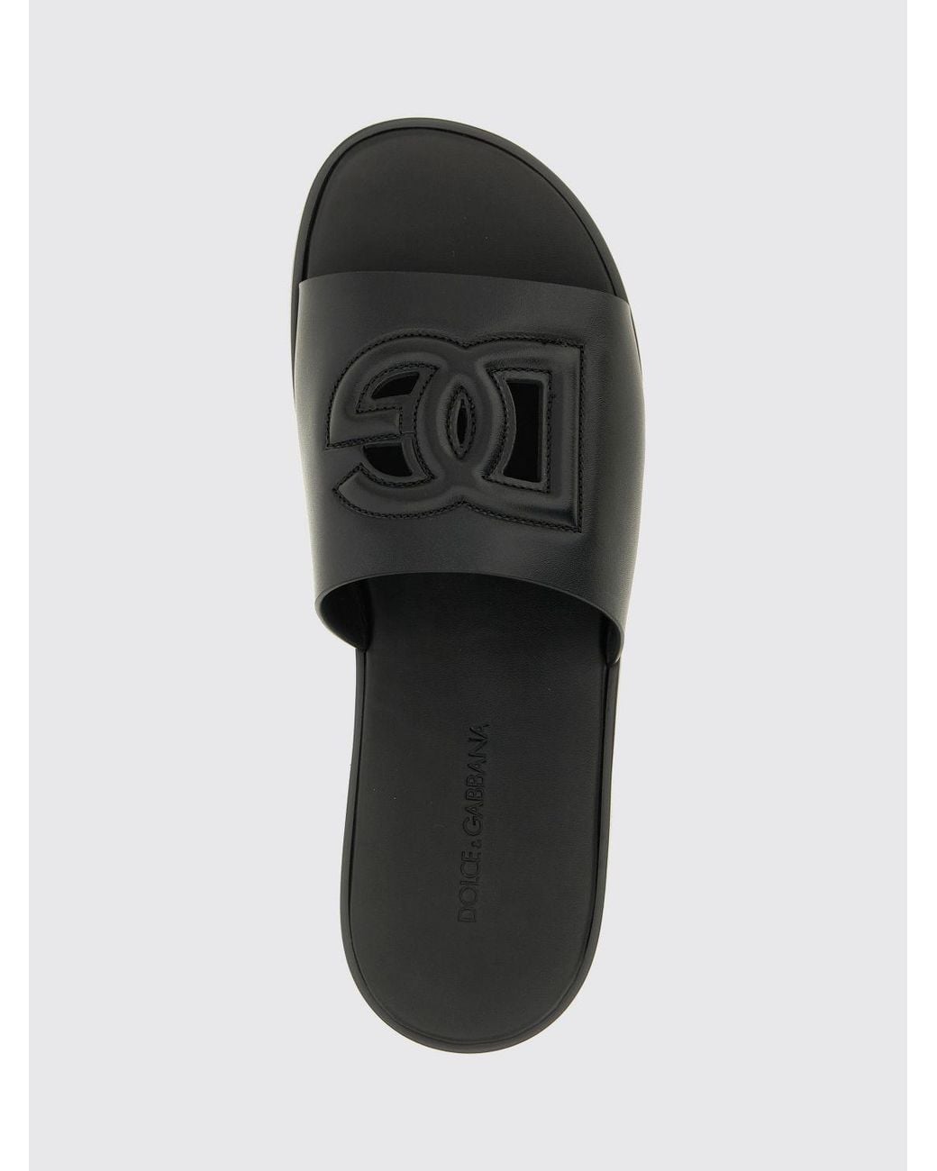 Dolce & Gabbana Black Dolce &Amp Gabbana Calfskin Slides With Cut-Out Dg Monogram for men