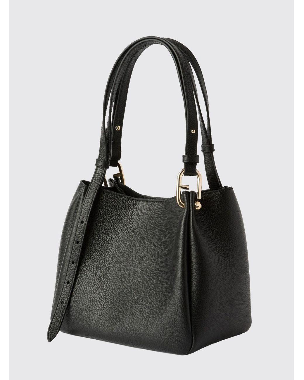 Furla Black Nuvola Grained Cowhide Leather Shoulder Bag With Double Adjustable Handles