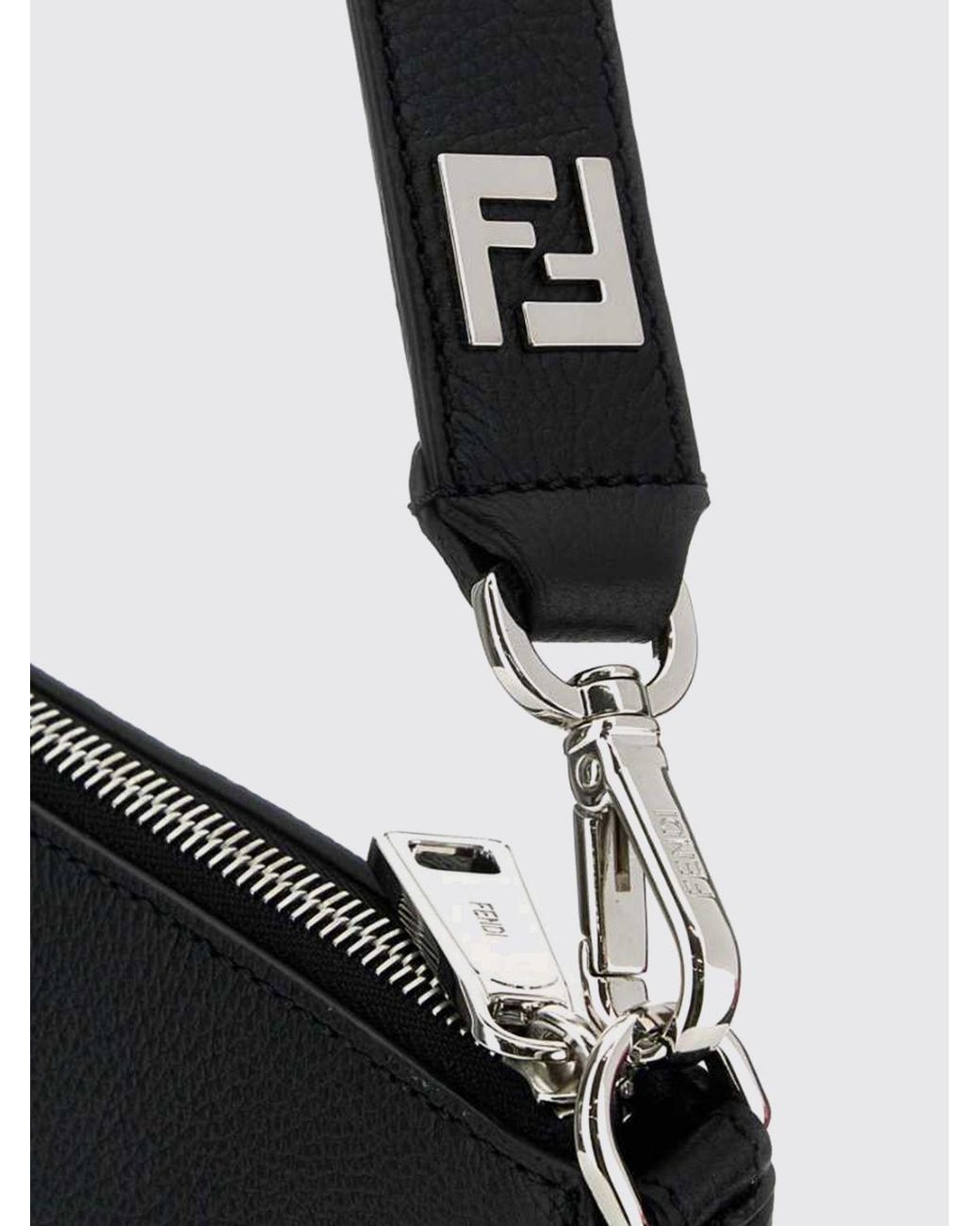 Fendi Black After Leather Shoulder Bag With Embossed Logo And Adjustable Handle for men