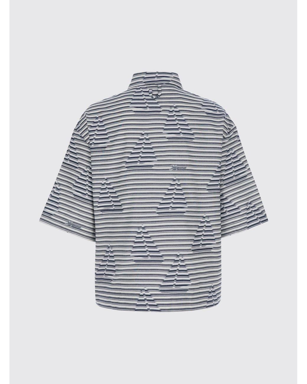 Jacquemus Blue The Plage Striped Graphic Print Cotton Bowling Shirt for men