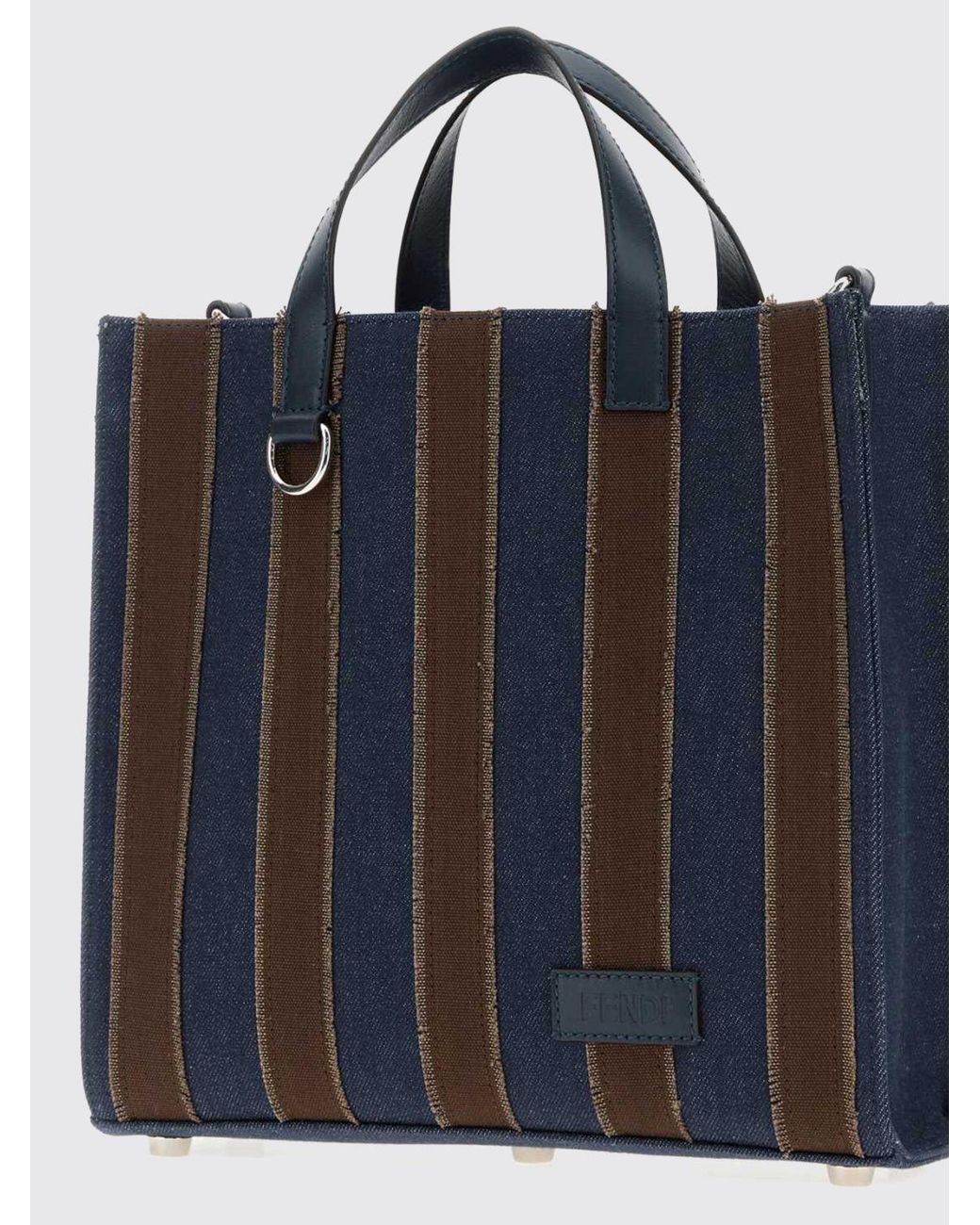 Fendi Blue Striped Denim Tote Bag With Double Handle And Detachable Shoulder Strap for men