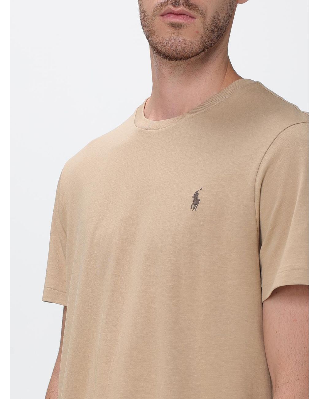 Polo Ralph Lauren Natural Slim Fit Cotton T-Shirt With Embroidered Logo And Crew Neck for men