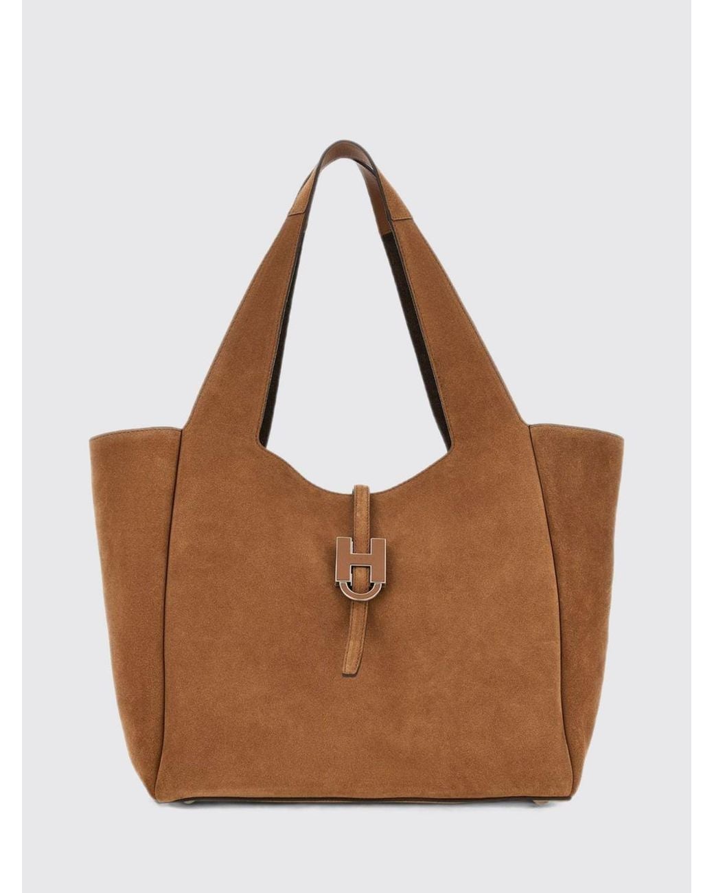 Hogan Brown Suede Leather Shoulder Bag With H Logo And Internal Pouch