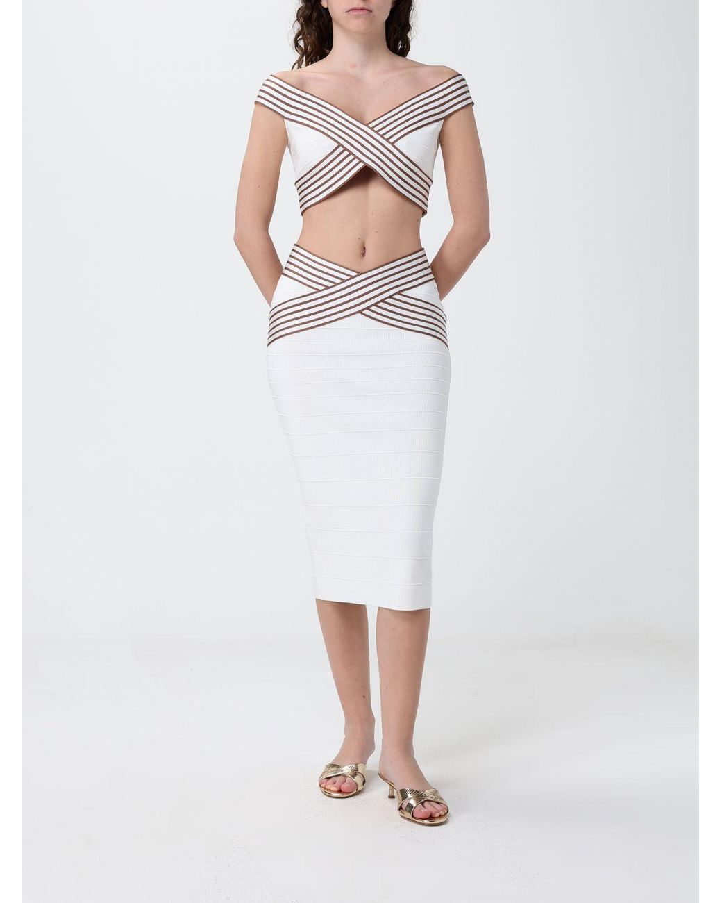 Elisabetta Franchi White Jersey Midi Skirt
