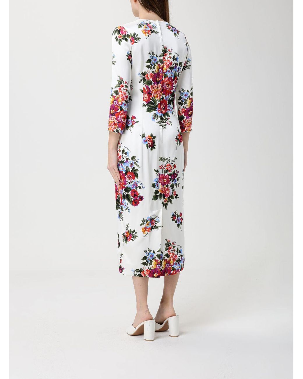 Dolce & Gabbana White Dolce &Amp Gabbana Floral Print Crepe Midi Dress