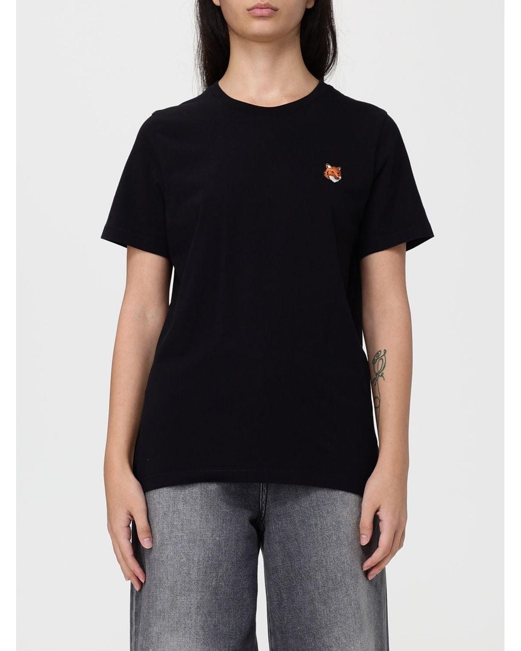 Maison Kitsuné Black Maison KitsunÉ Cotton T-Shirt With Logo