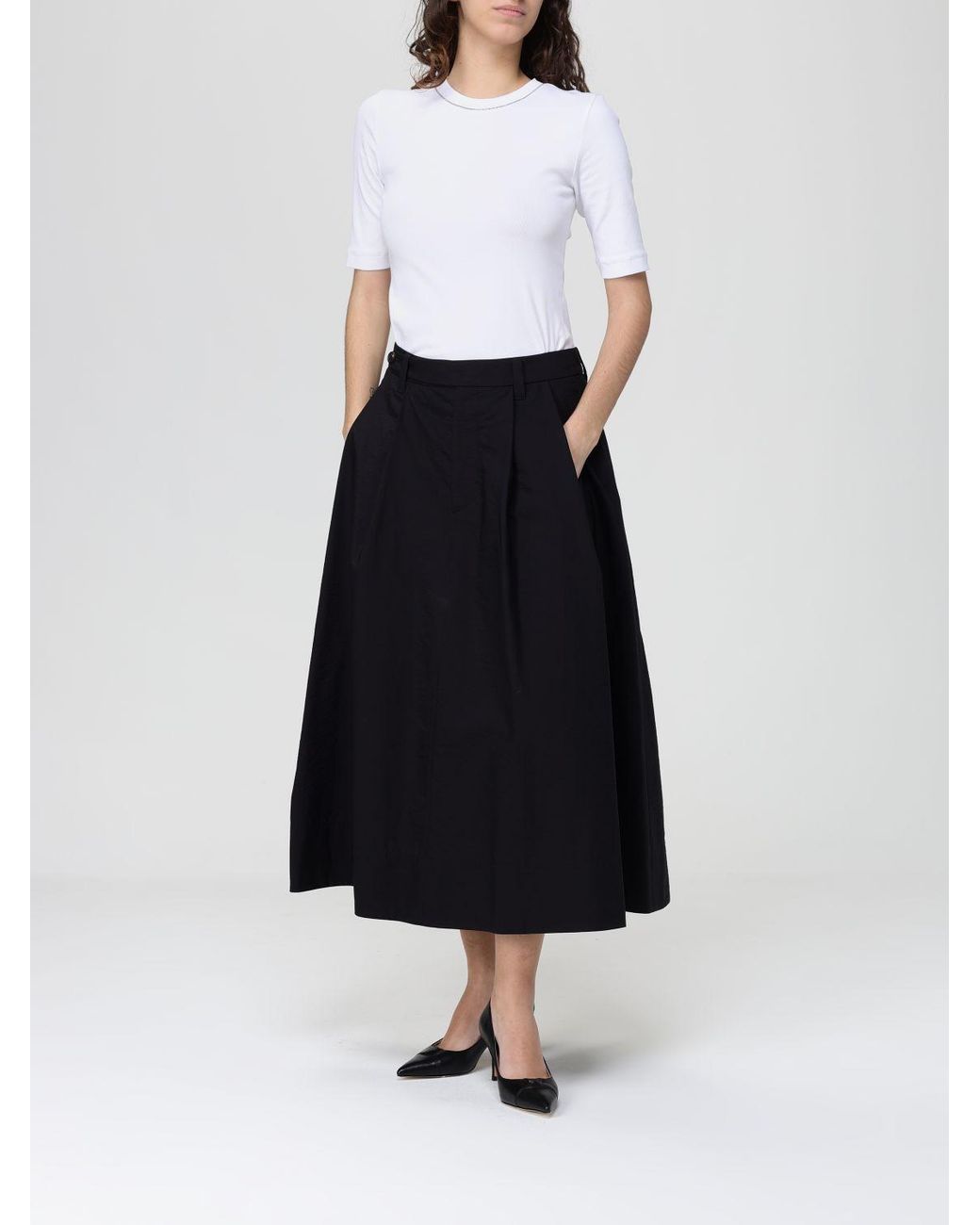 Brunello Cucinelli Black Poplin Midi Skirt With Monili