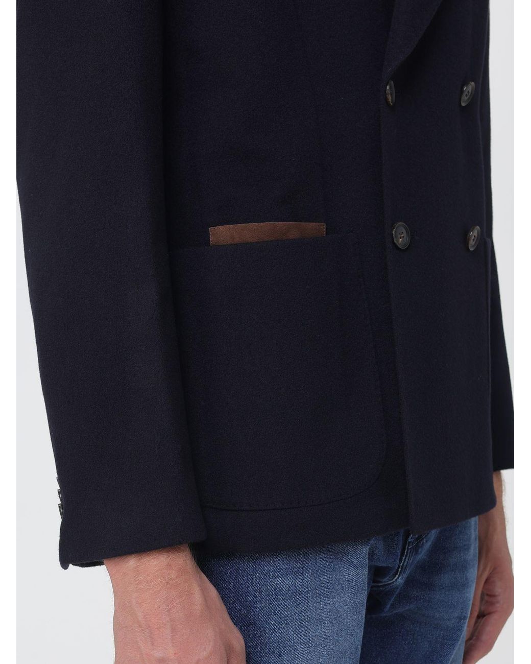 Luciano Barbera Blue Double-Breasted Pure Wool Blazer With Welt Pockets for men