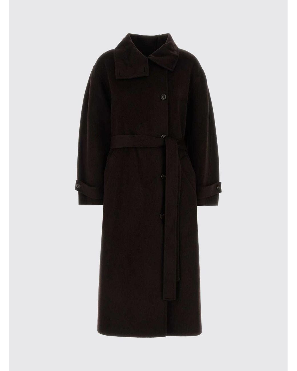 Soeur Brown Long Double-Breasted Wool Blend Coat With Tie-Waist Belt