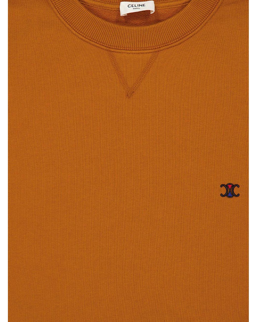 Céline Orange Triomphe Logo Contrast-Embroidered Cotton Crewneck Sweatshirt for men