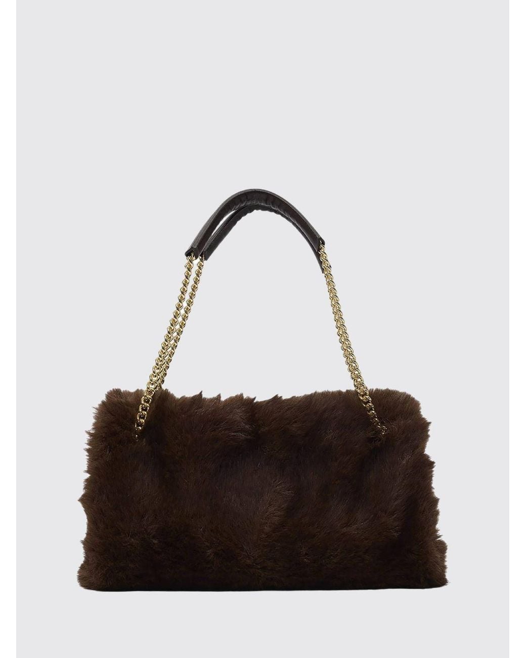 Orciani White Venus Small Faux Fur Shoulder Bag With Flap Closure