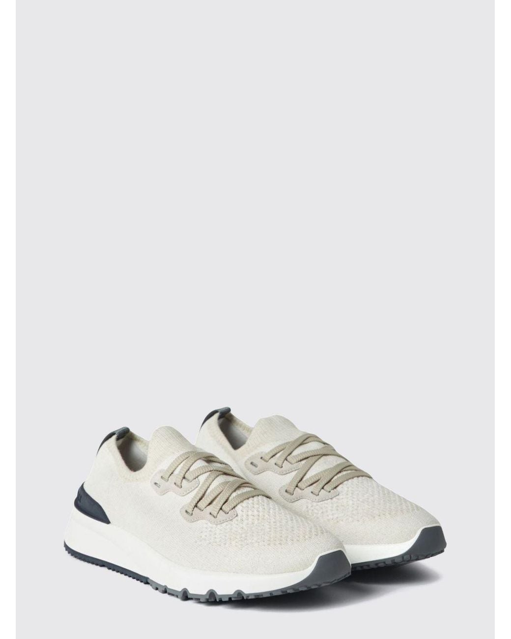 Brunello Cucinelli White Cotton Knit Low Top Sneakers With Elasticized Ankle for men