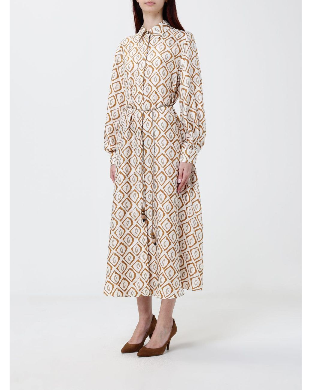 Max Mara Natural Printed Silk Shirt Dress