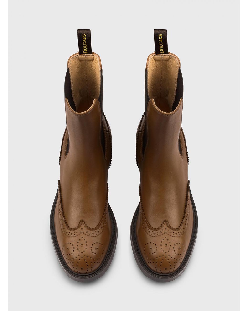 Doucal's Brown Leather Ankle Boots With Brogue Detail
