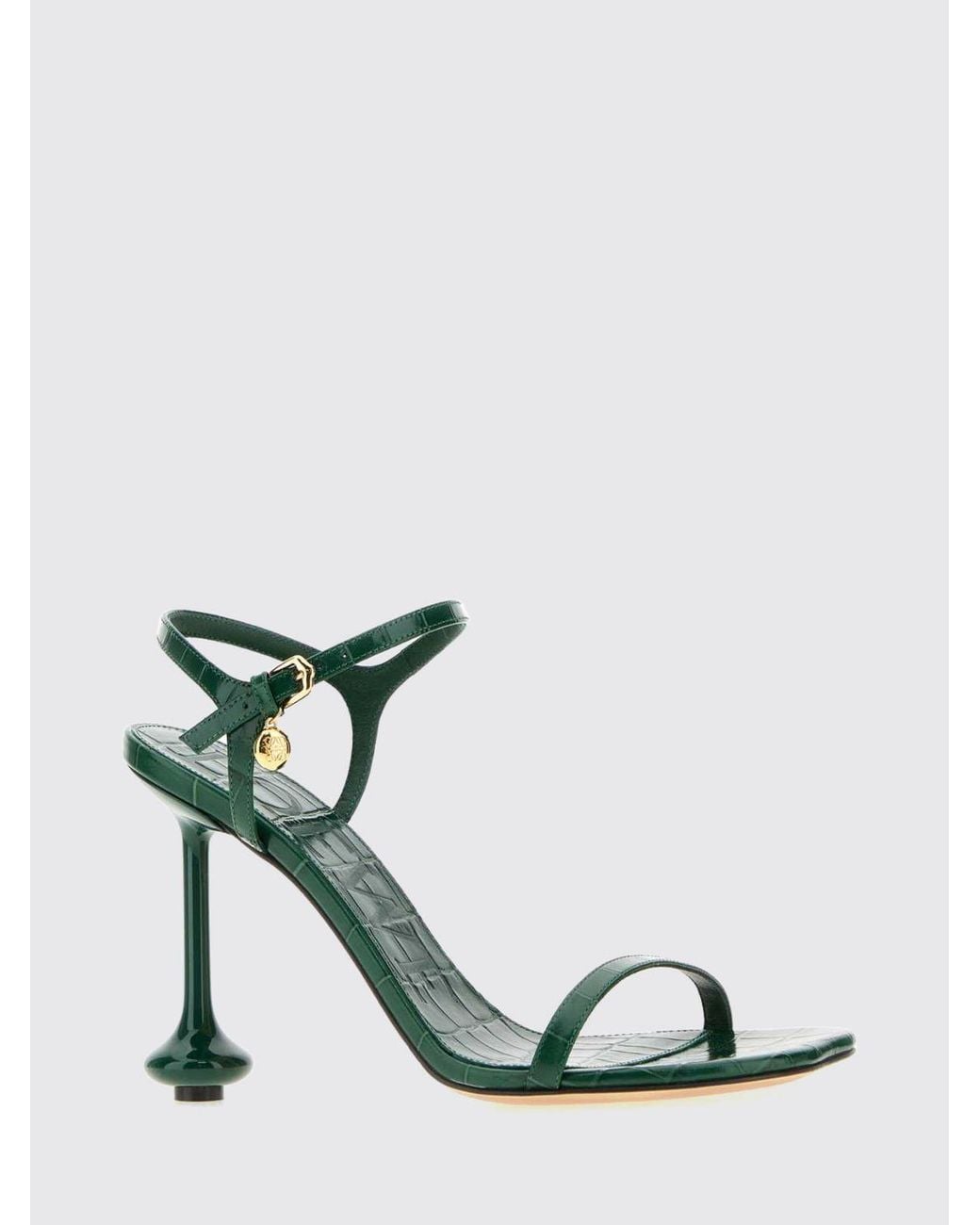 Loewe Green Toy Crocodile-Embossed Calfskin Sandals With Sculptural Heel