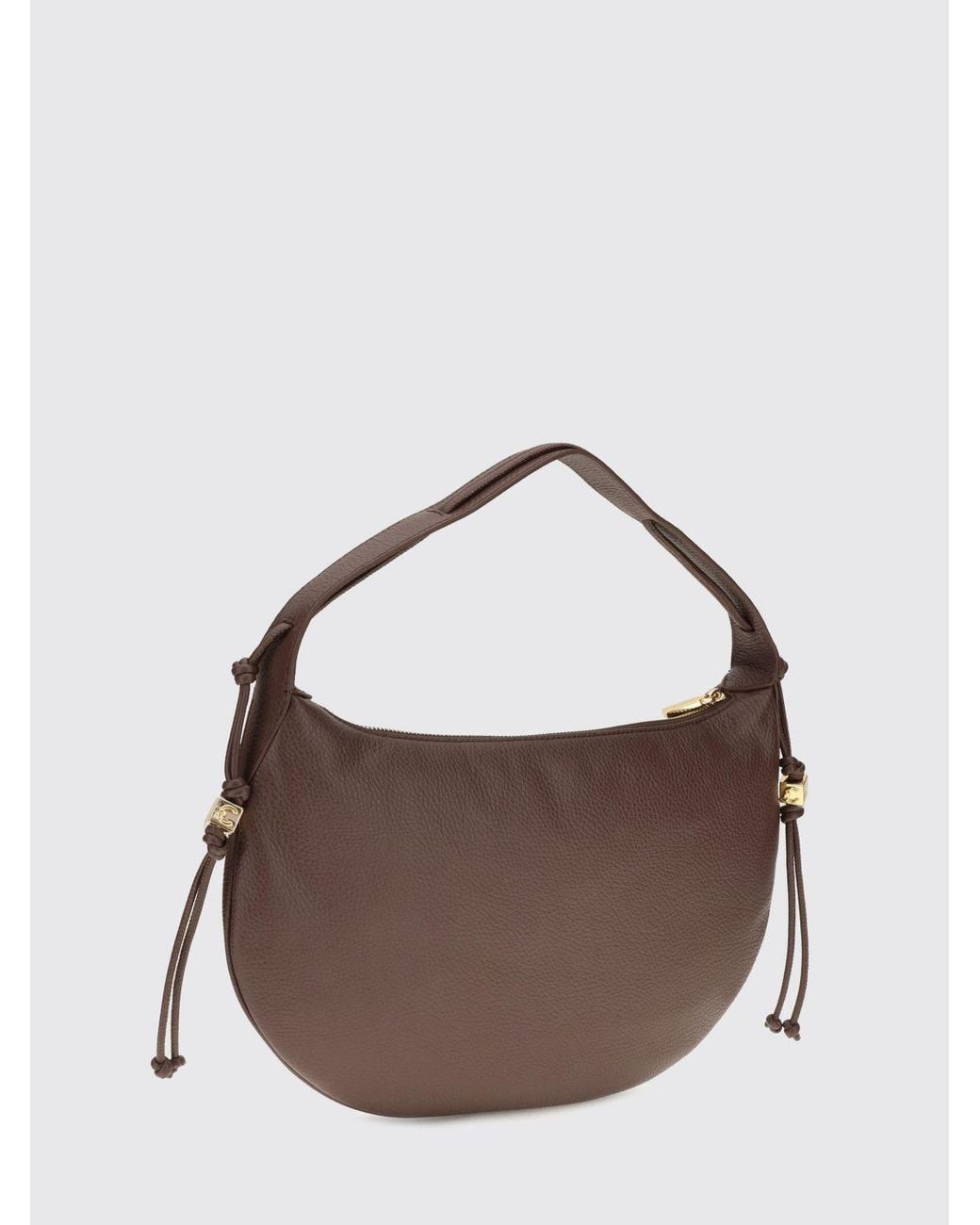 Coccinelle Brown Thess Grained Leather Shoulder Bag With Lettering Logo