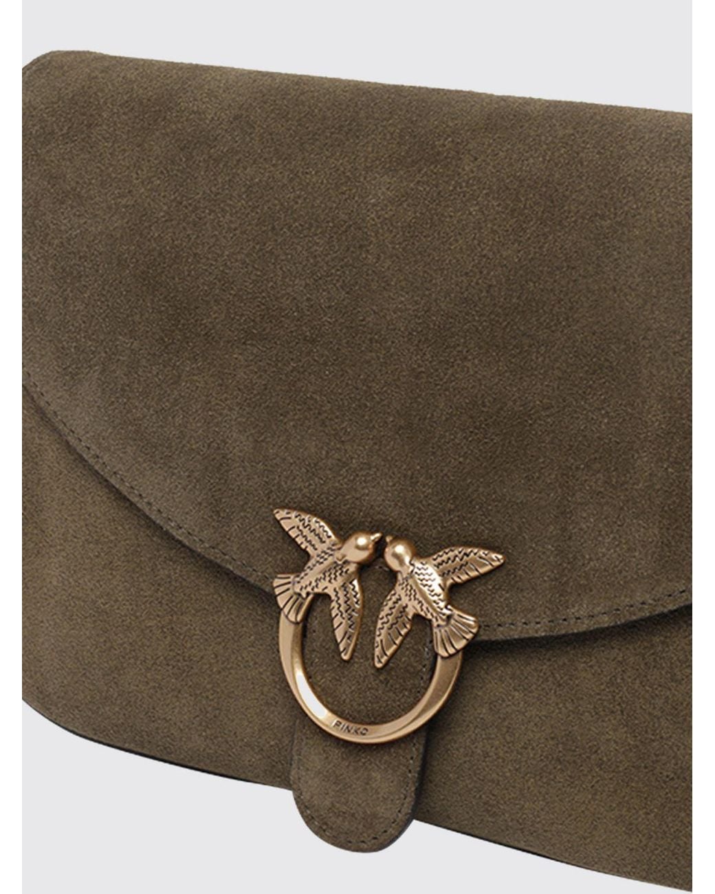 Pinko Gray Mini Love Bag Suede Crossbody Bag With Love Birds Logo