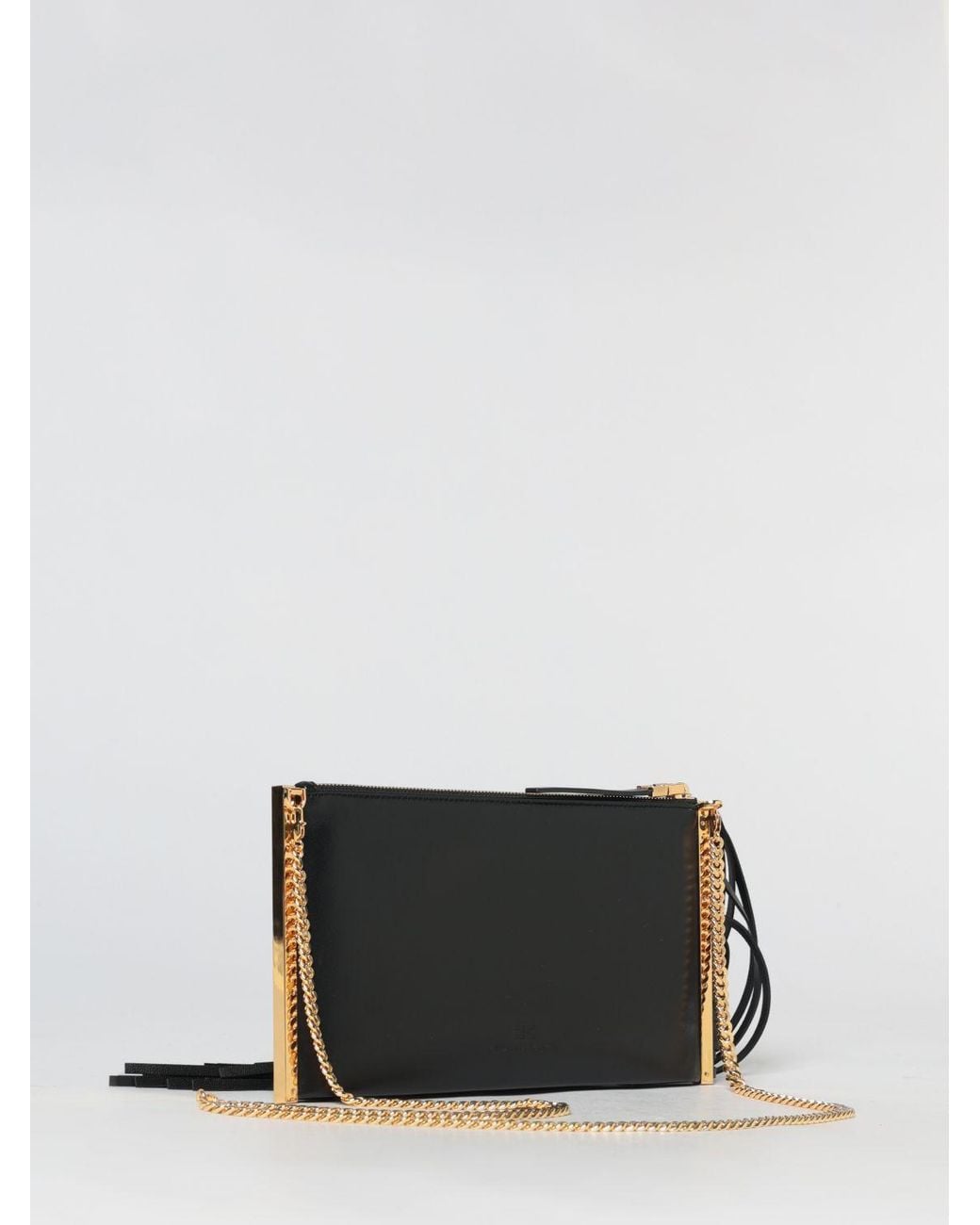 Elisabetta Franchi Gray Nappa Leather Clutch With Fringes