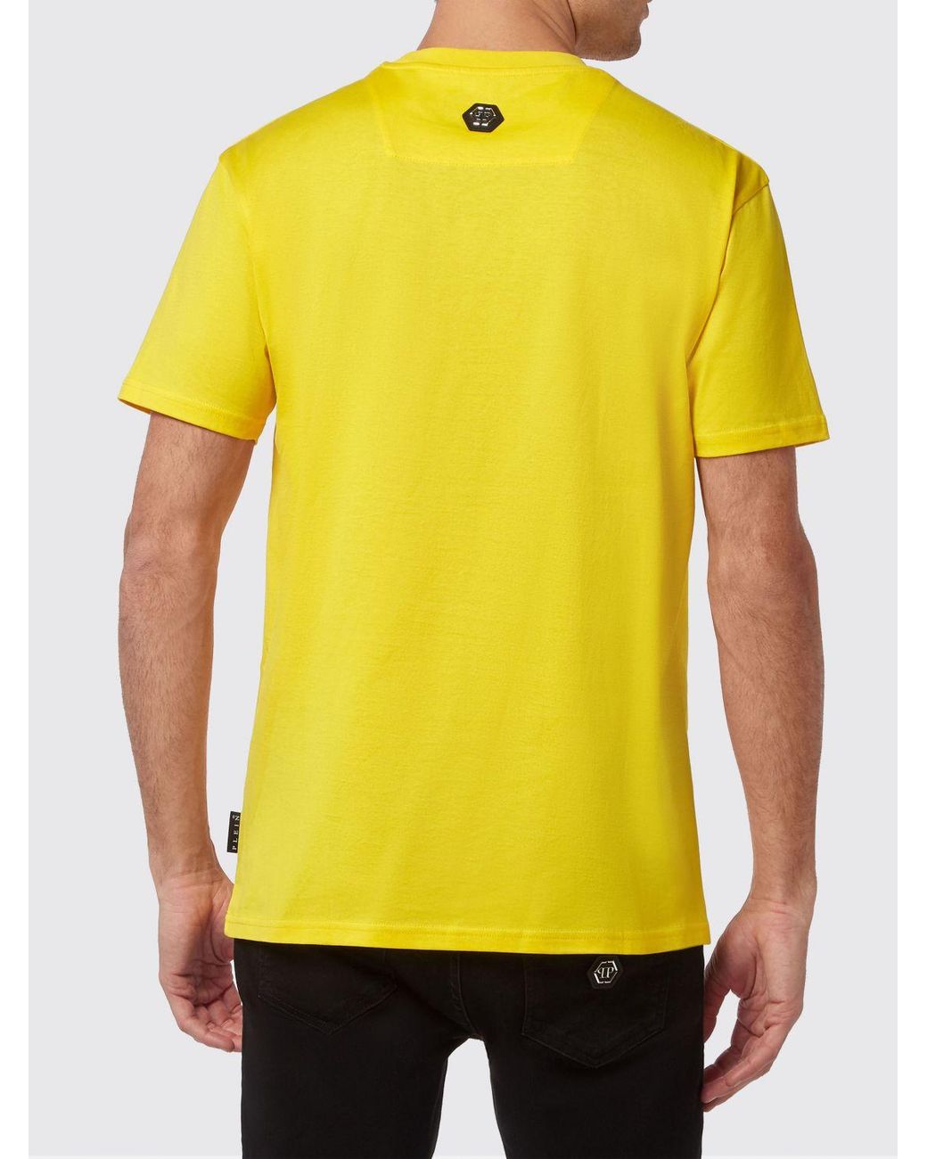 Philipp Plein Yellow Crew-Neck Cotton T-Shirt With Skull And Logo Print for men