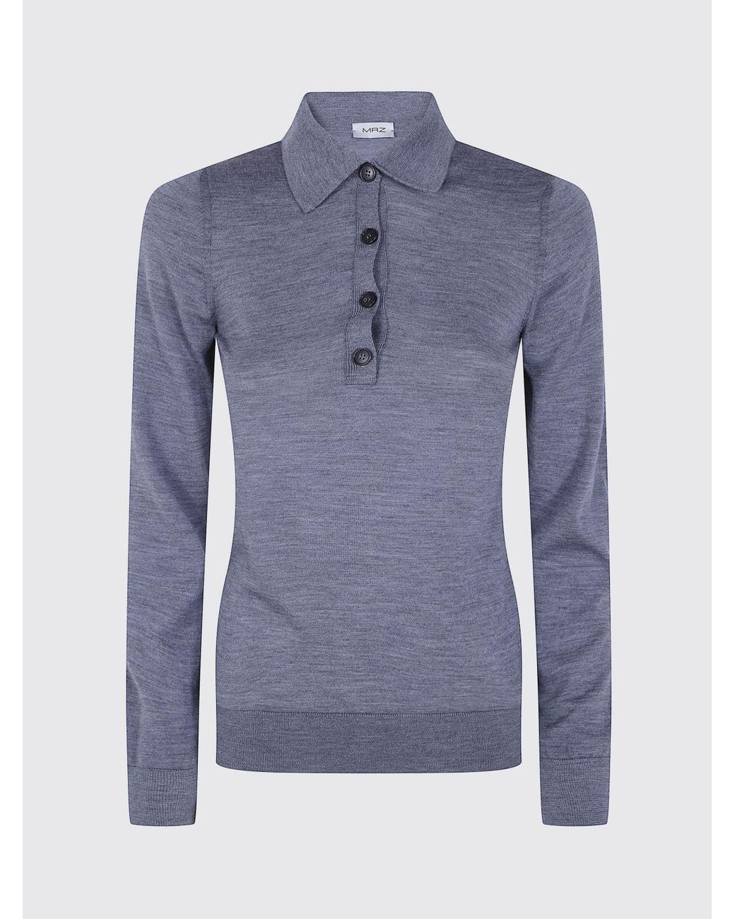 Mrz Blue Slim Fit Long-Sleeve Virgin Wool Knit Polo