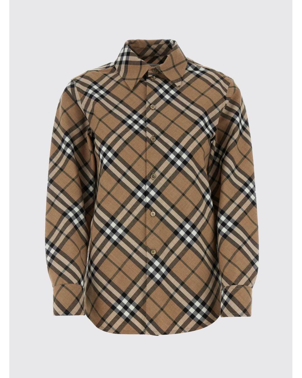 Burberry Brown Wool Blend Shirt With Vintage Check Motif