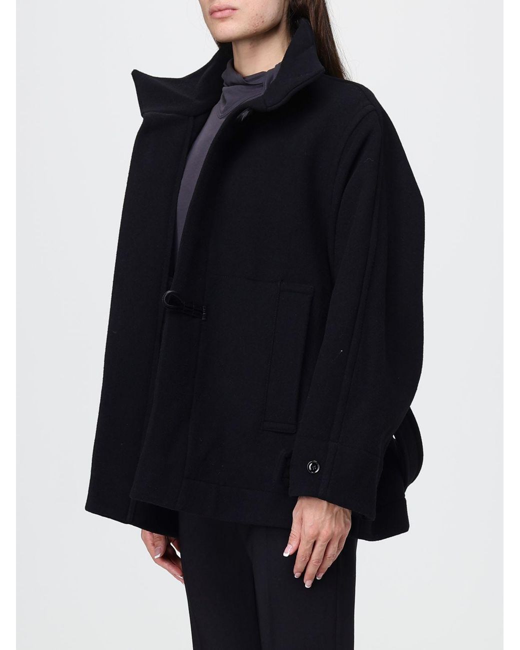 Lemaire Blue Pure Wool Short Coat With Belt And Funnel Neck