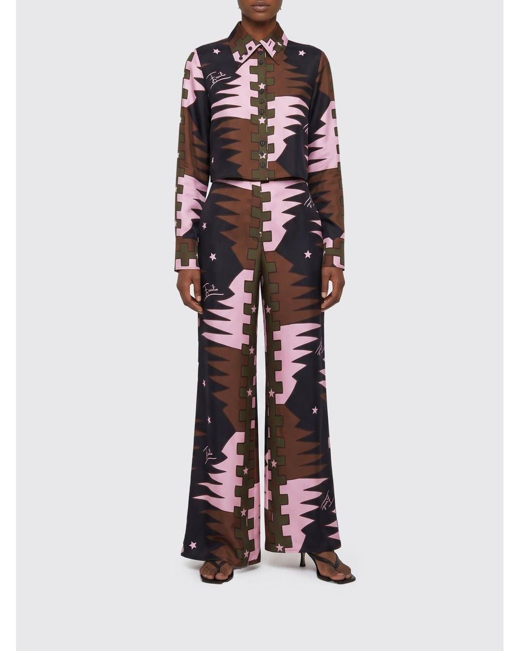 Emilio Pucci Multicolor High-Waisted Geometric Print Silk Wide-Leg Palazzo Trousers