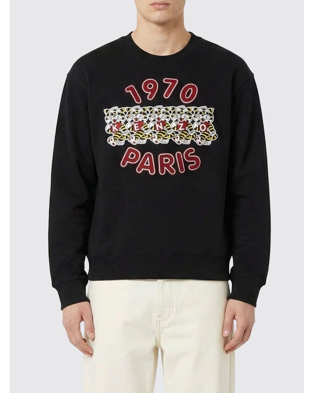 KENZO Black Cotton Crew Neck Sweatshirt With Print for men