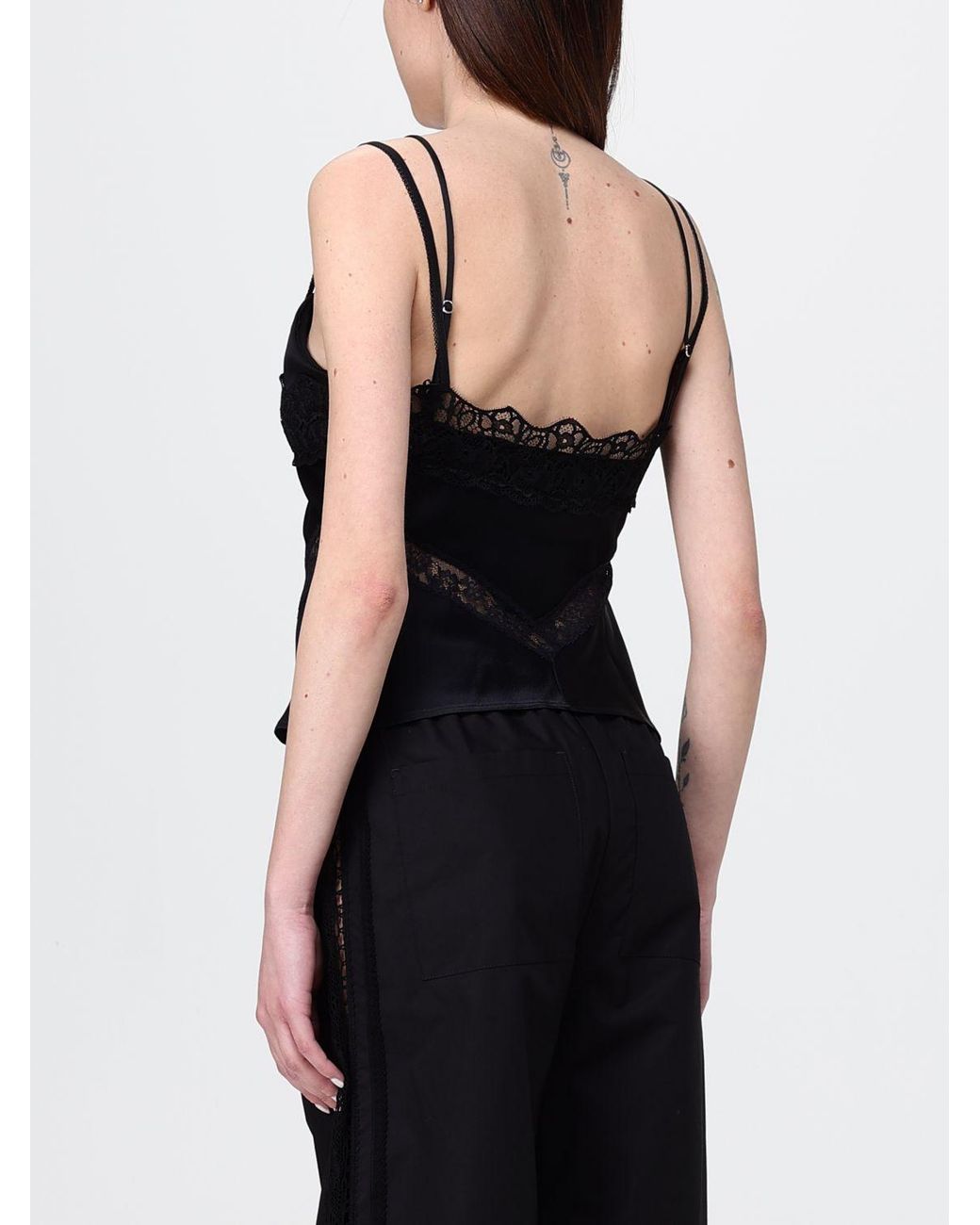 MSGM Black Satin And Lace Top