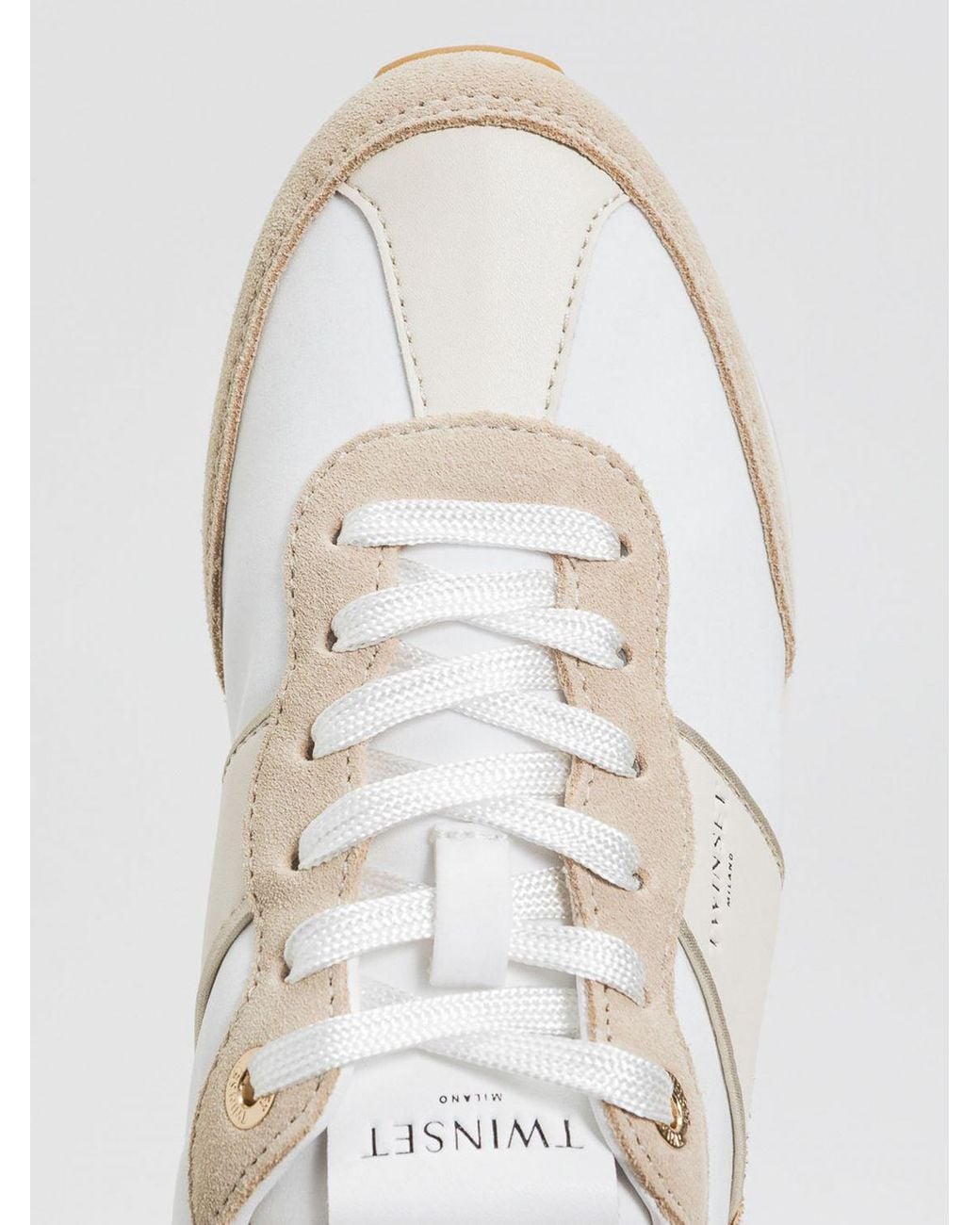 Twinset White Suede And Nylon Glitter Sneakers