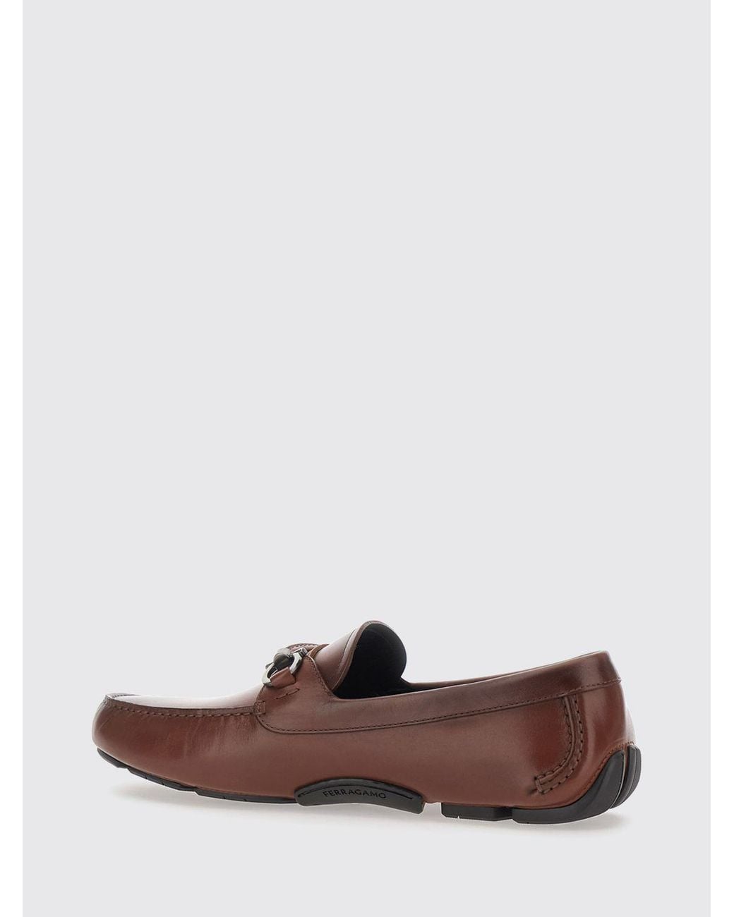 Ferragamo Brown Calfskin Driver Loafers With Metal Gancini Horsebit for men
