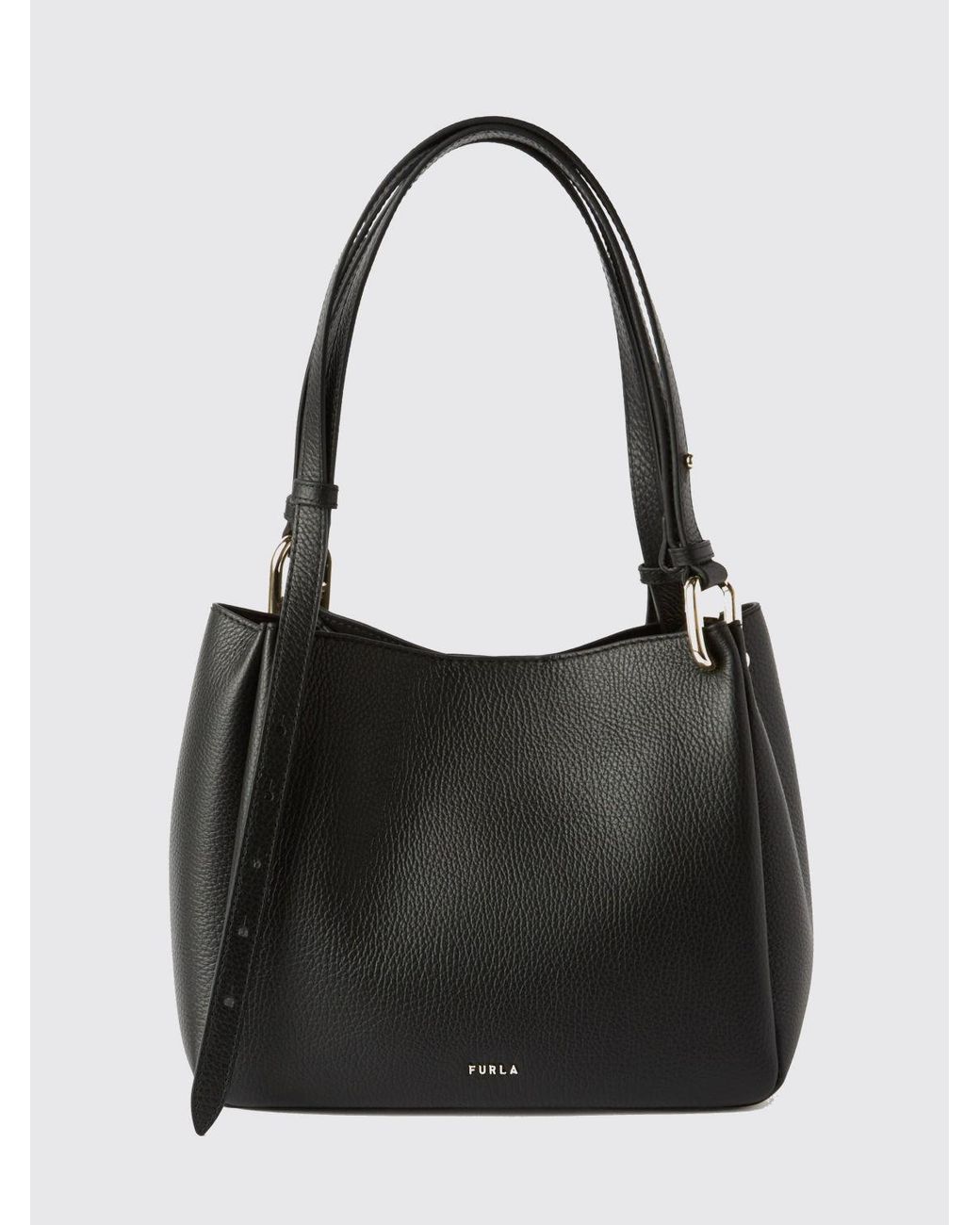 Furla Black Nuvola Grained Cowhide Leather Shoulder Bag With Double Adjustable Handles