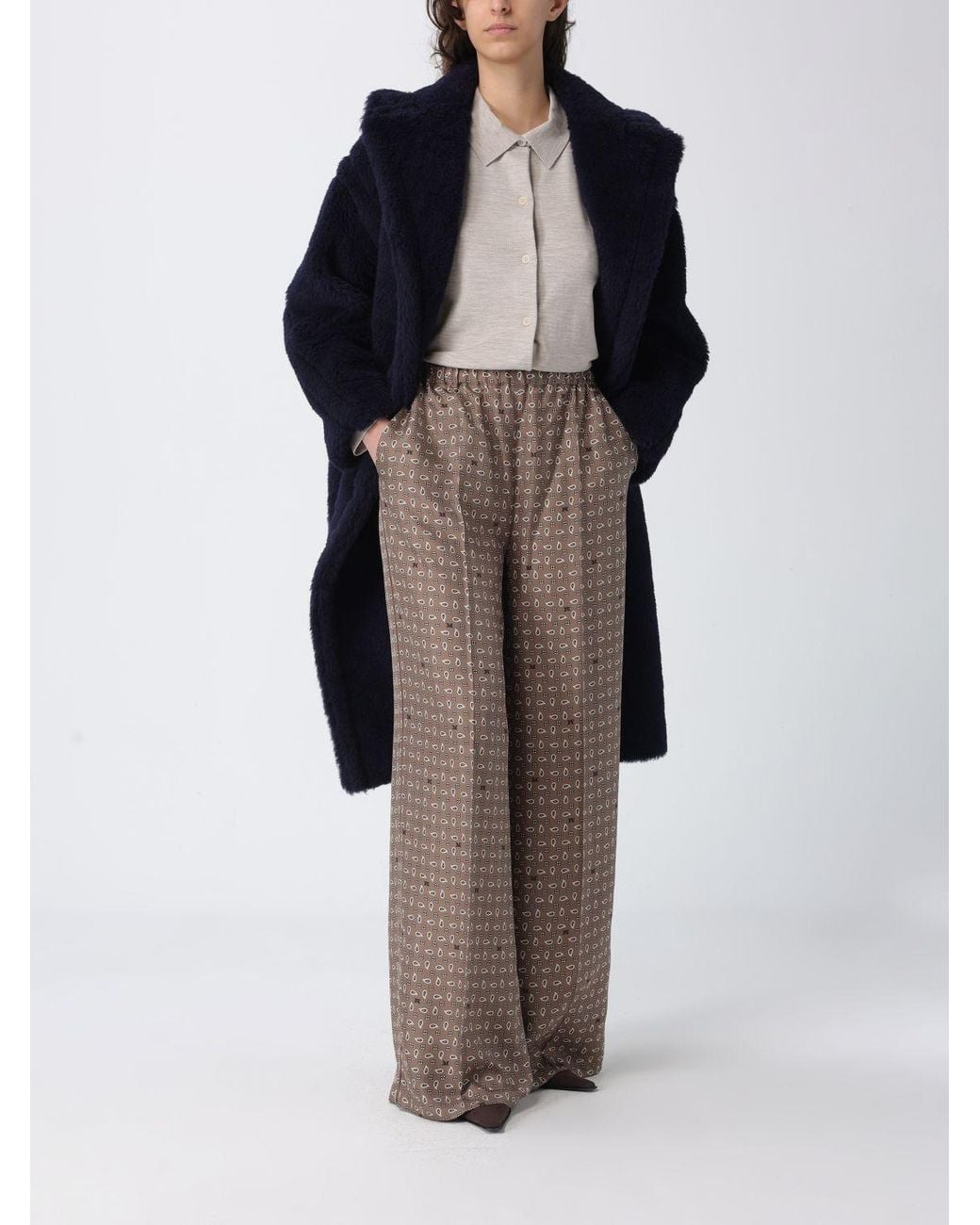 Max Mara Brown Printed Silk Palazzo Trousers