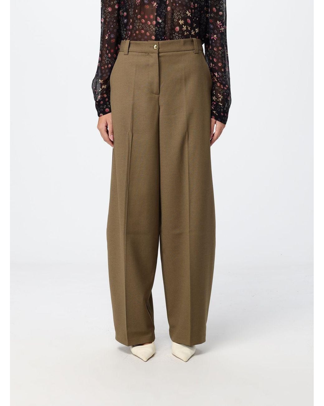 Pinko Green Slim Fit Skinny Wool Blend Mid-Rise Trousers