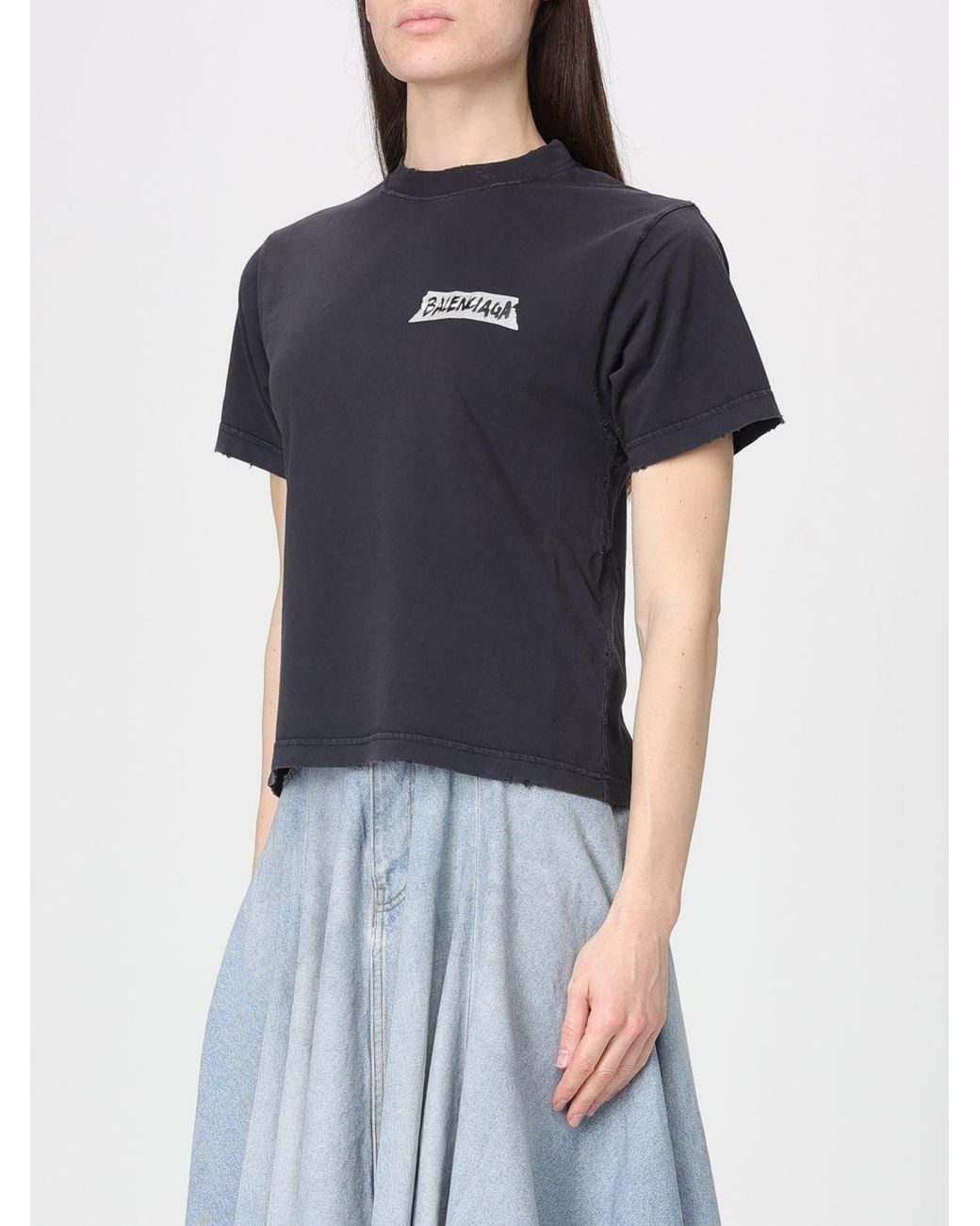 Balenciaga Blue Cotton T-Shirts With Logo
