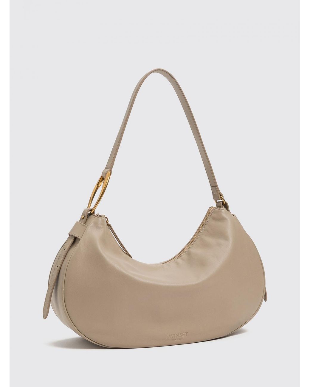 Twinset Natural Smooth Leather Hobo Bag With Zip Closure And Embossed Logo