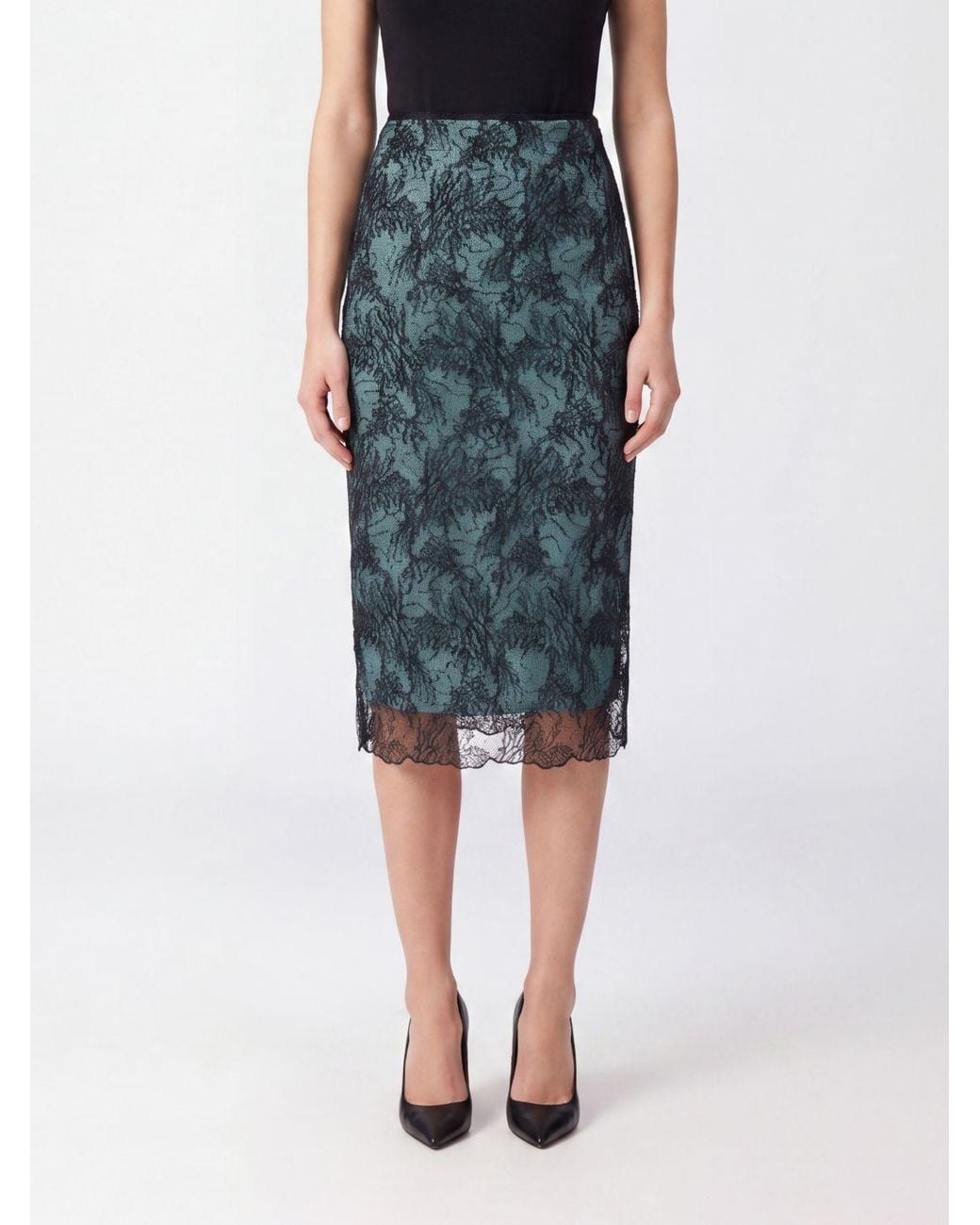 Semicouture Blue Camilla High-Waisted Lace Pencil Skirt With Sequins