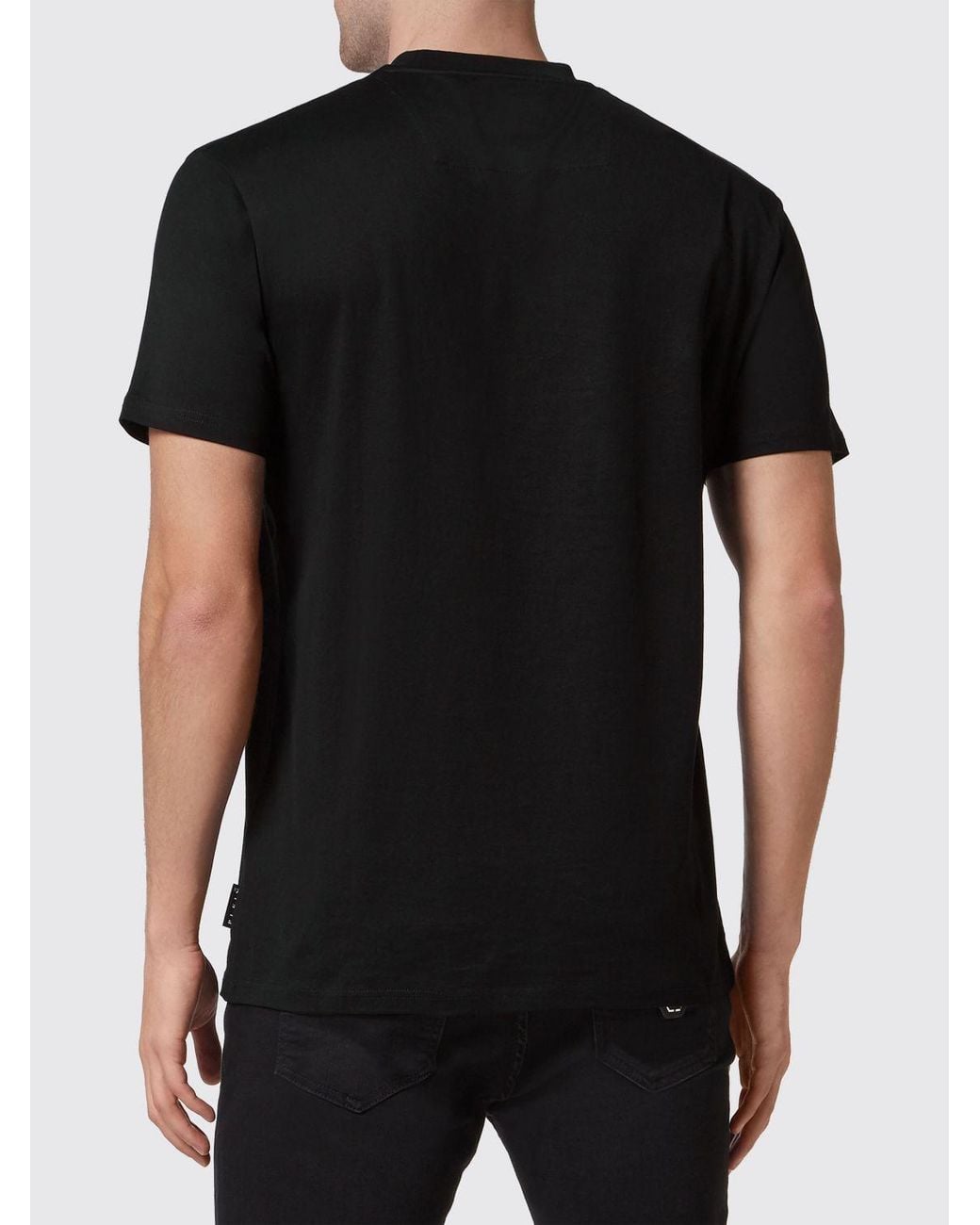 Philipp Plein Black Cotton T-Shirt With Skull Print And Monogram Motif for men