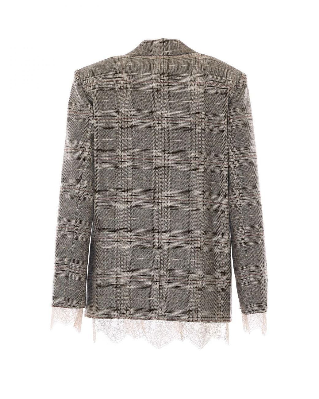 Liu Jo Gray Viscose Blend Blazer With Tartan Print And Lace Inserts