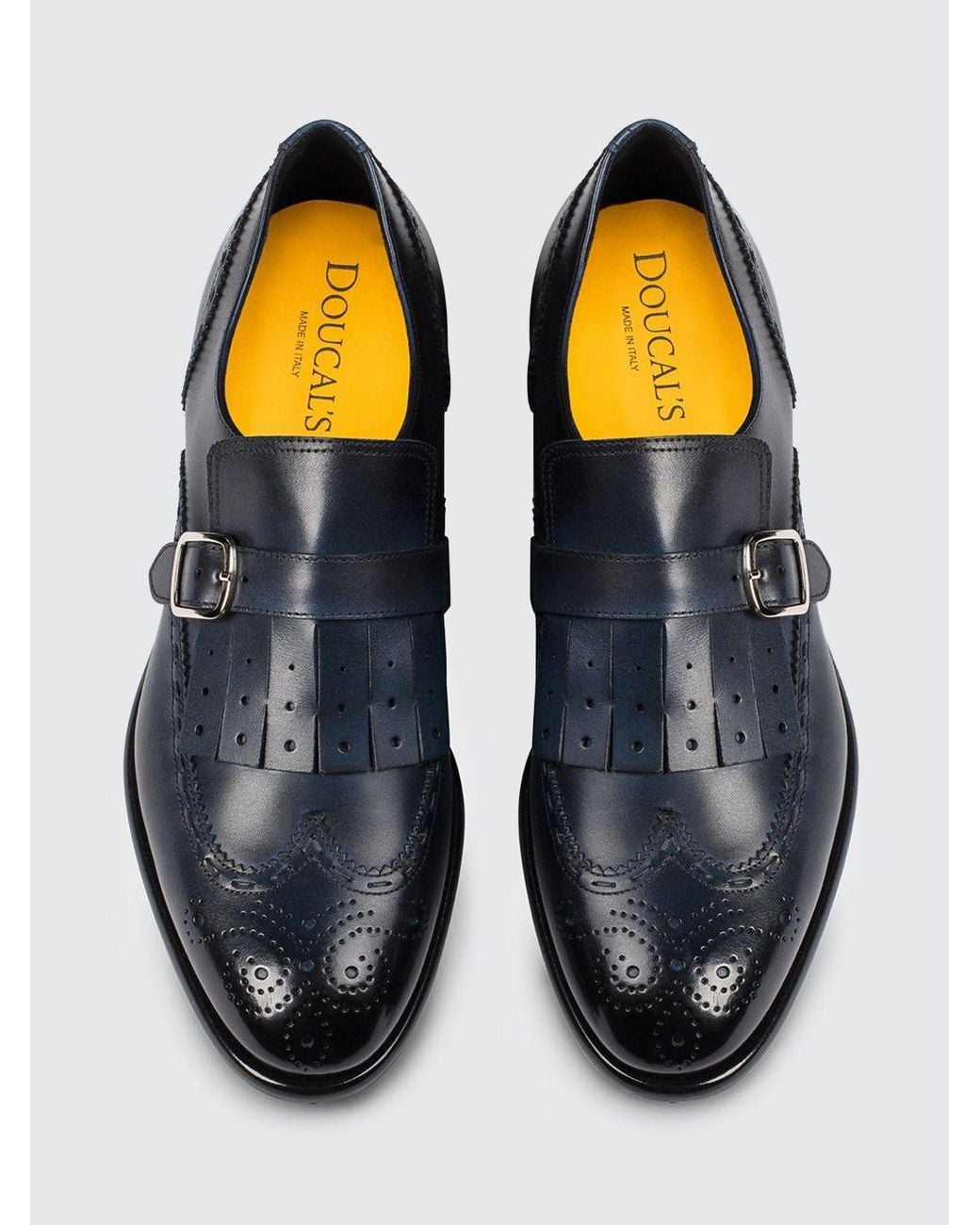 Doucal's White Leather Monk Strap Shoes With Brogue Detail for men