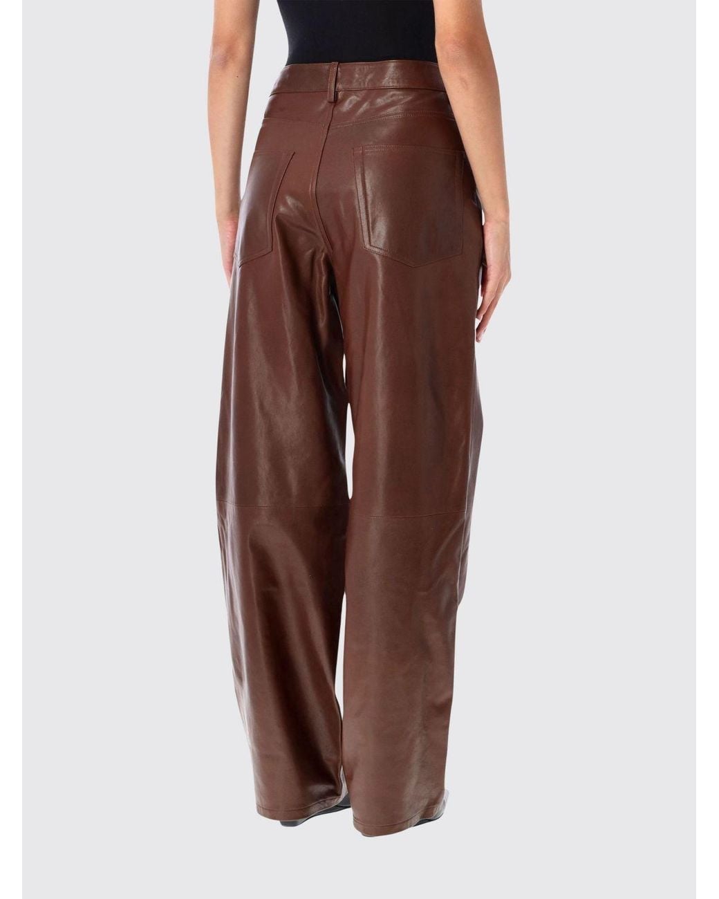 Rohe Brown High-Waisted Wide-Leg Sheep Leather Trousers