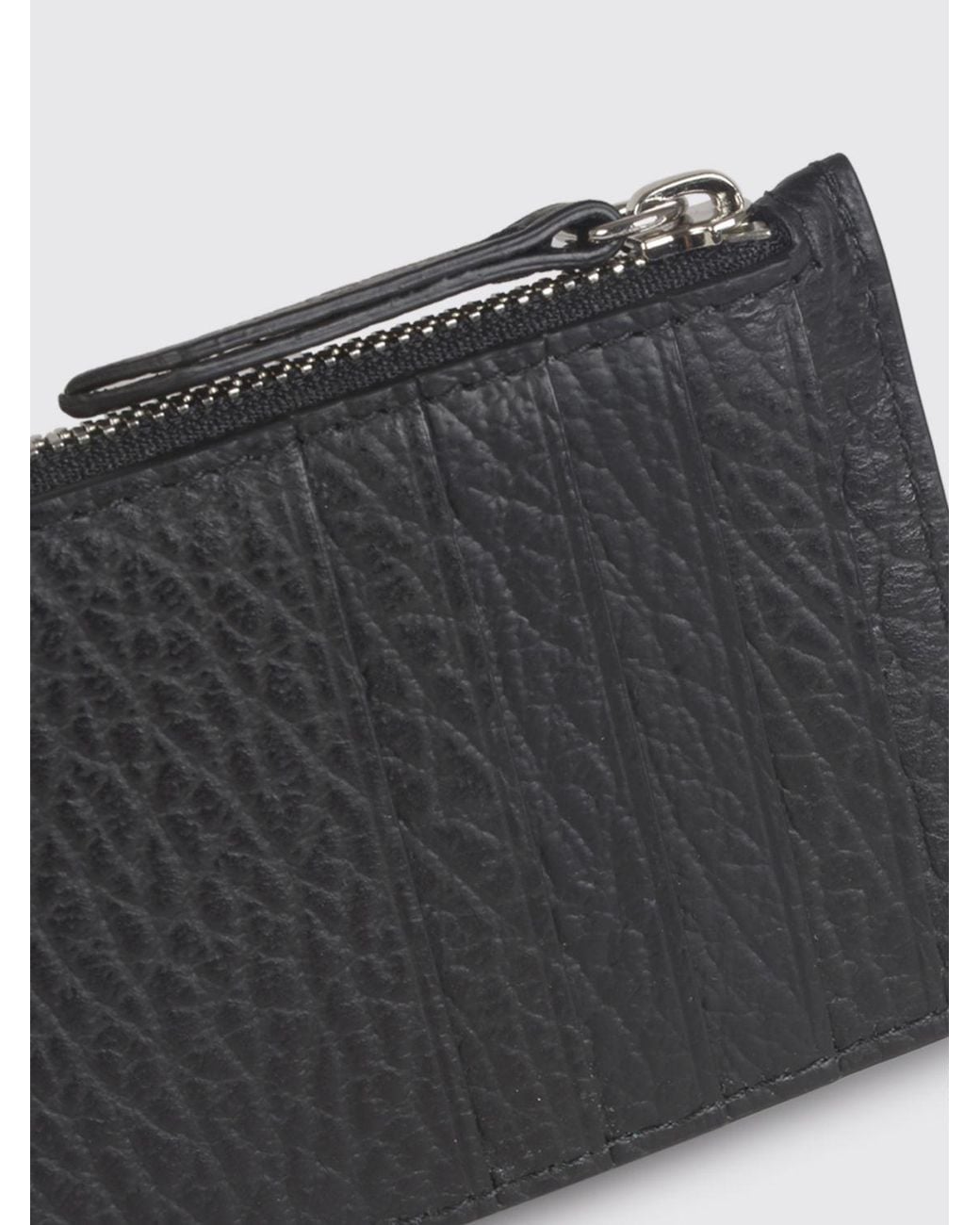 Maison Margiela Gray Grained Leather Zipped Card Holder With Four Stitches for men