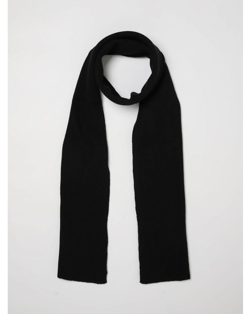 Dondup Black Ribbed Wool And Cashmere Blend Scarf With Applied Logo for men