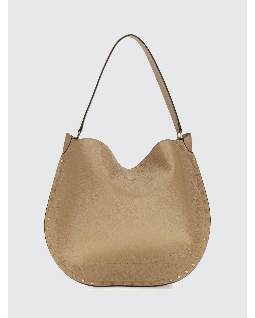Isabel Marant Natural Oskan Studded Calfskin Hobo Bag With Removable Pouch
