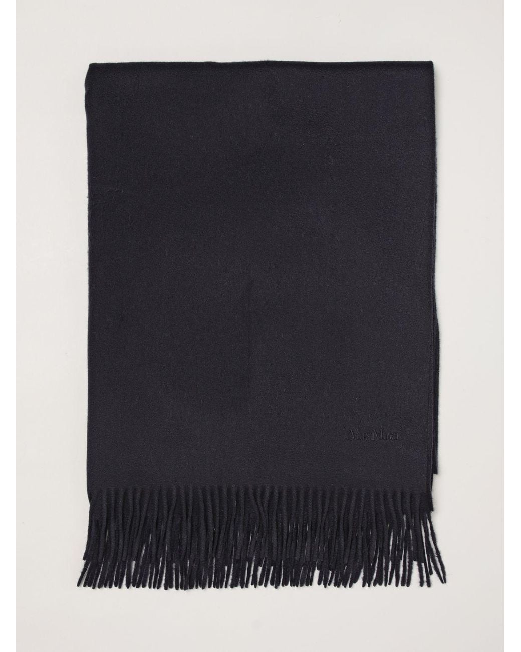 Max Mara Black Baci Pure Cashmere Scarf With Embroidered Logo And Fringes