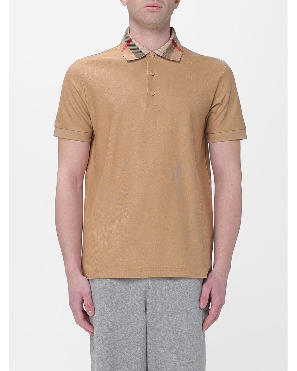 Burberry White Cotton Polo Shirt With Check Collar for men