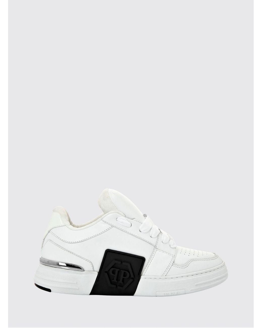 Philipp Plein White Super Street Leather Sneakers With Rubber Hexagon Logo for men