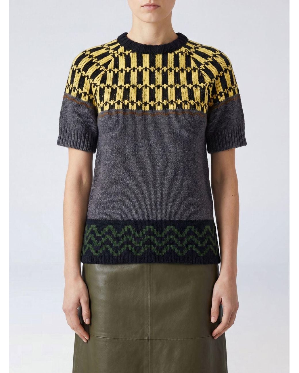 Marni Gray Schmaler Wollpullover Mit Abstraktem Jacquardmuster Und Rundhalsausschnitt